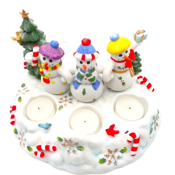 Partylite Snowbell Tealight Candle Holder P7650 Ceramic Snowmen Pillar w/ Box - Picture 4 of 10